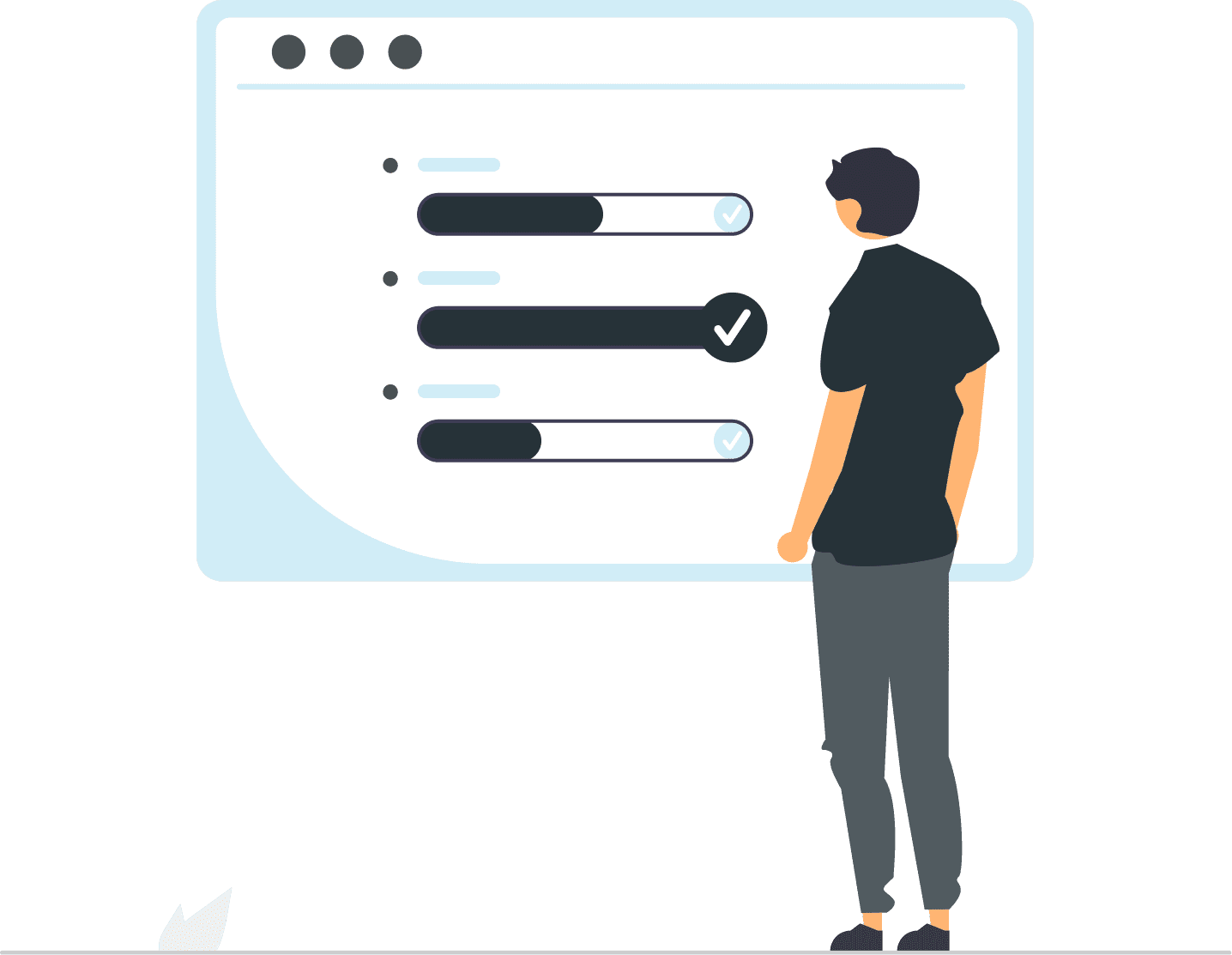 Person interacting with a digital progress interface on a screen.